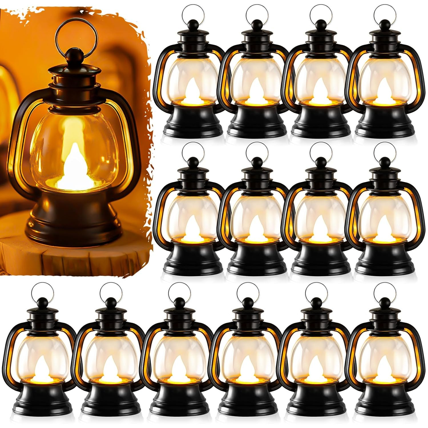12 Pcs Mini Lantern, Lantern Centerpieces for Tables with LED Simulation Candle, 4 Inch Small Hanging Lantern, Lanterns Decorative for Wedding Centerpiece Tables (Warm Yellow