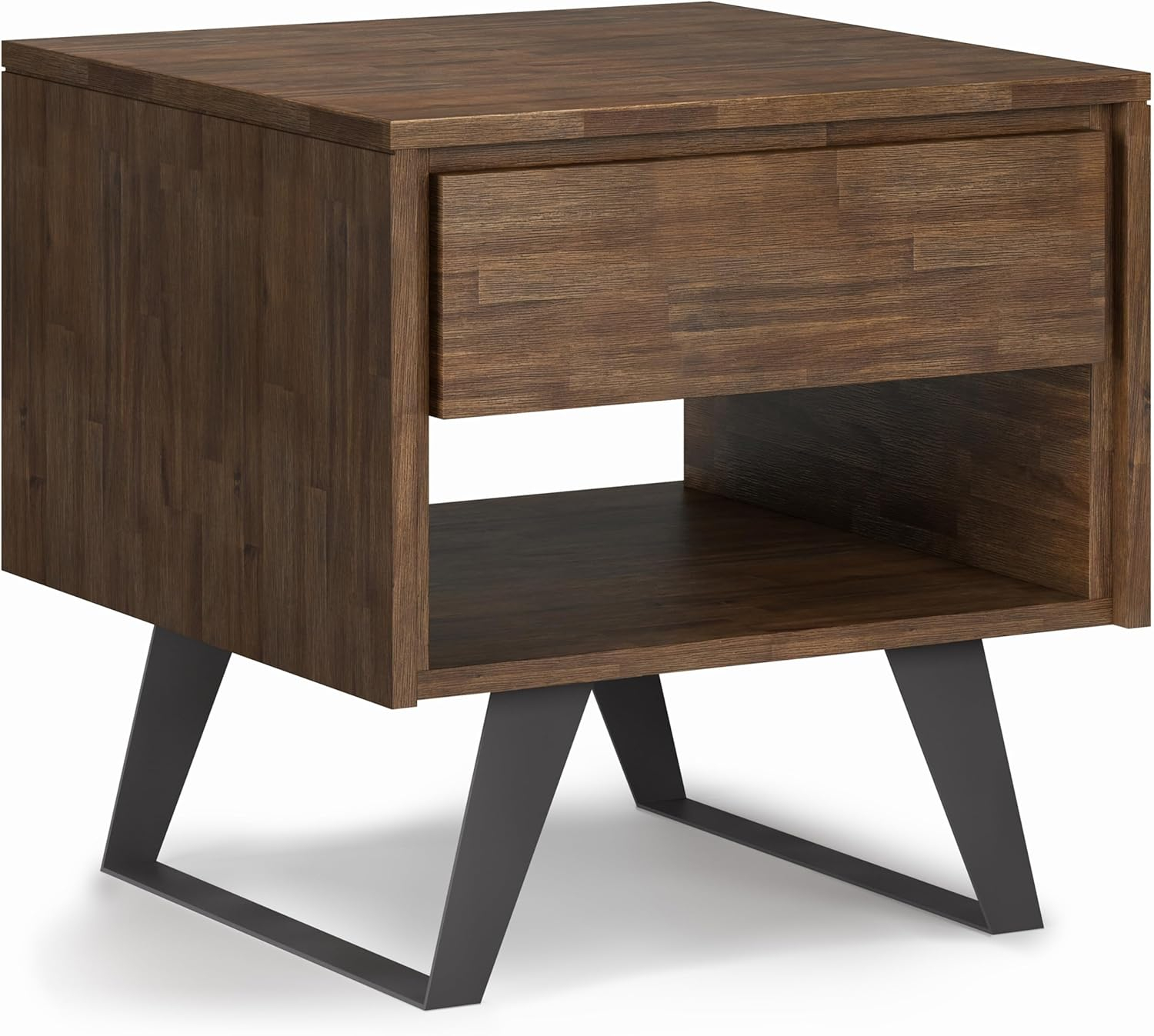 Lowry ACACIA WOOD and Metal 22" WD End Side Table in Rustic Natural Aged Brown