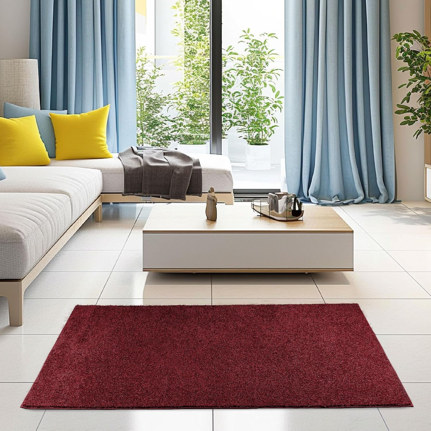 Saturn Collection Solid Color Area Rugs Burgundy - 2' x 4' Rectangle, Indoor, Stain Resistant, Perfect for Living Room, Bedroom, Dining Room, Entryway, Doorway, Pet & Kids Friendly Rug, Wedding