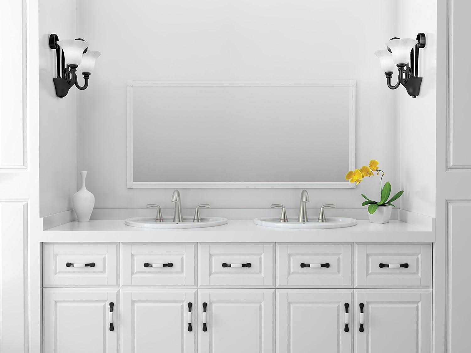 Fluent Satin Nickel Double Handle Widespread Bathroom Faucet