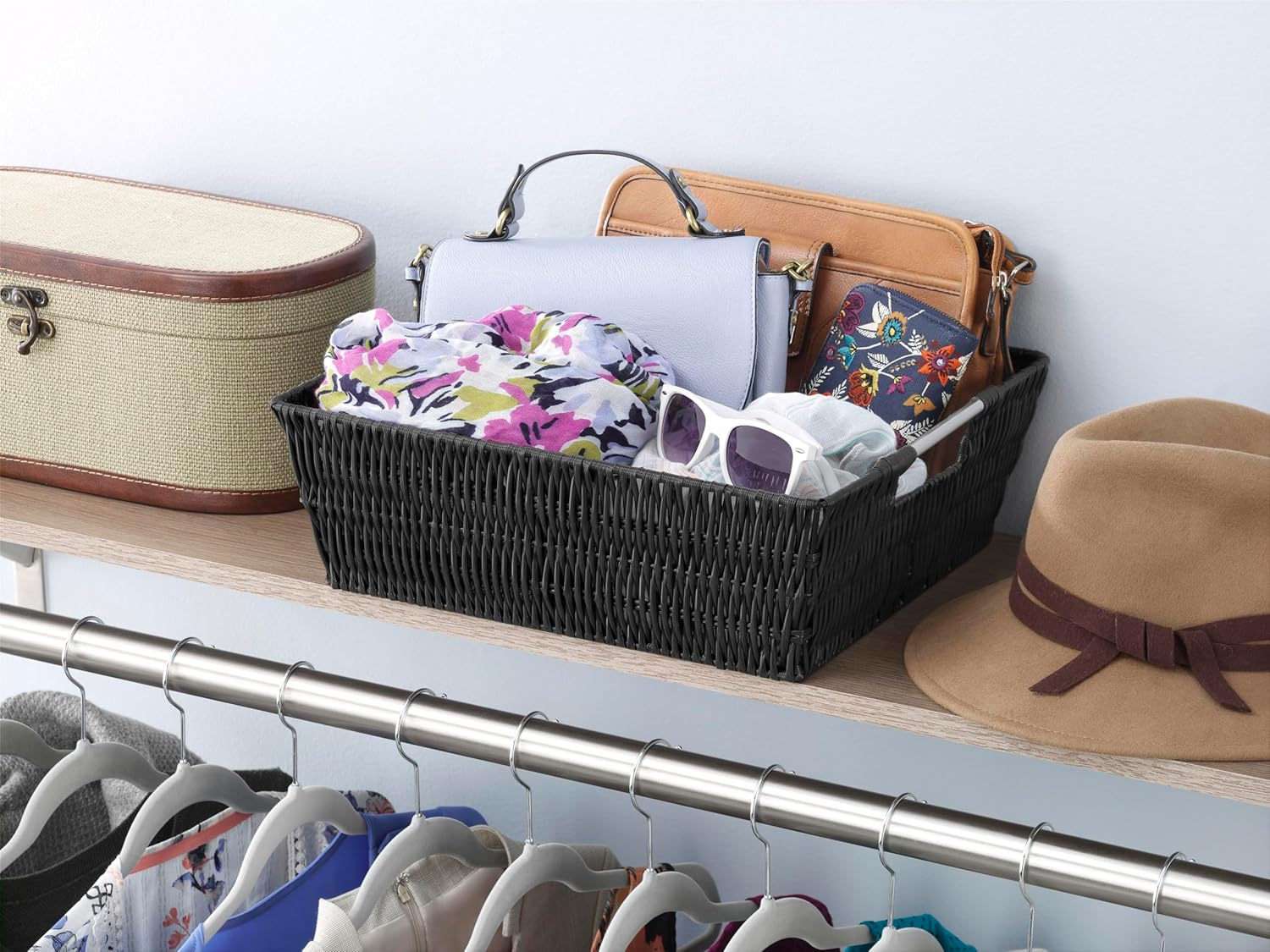 Black Rattique Shelf Tote by Whitmor