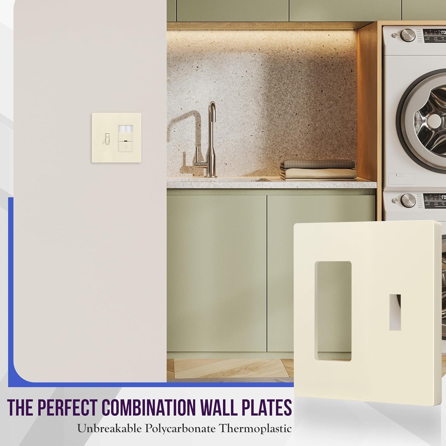 Light Almond Polycarbonate Double Gang Toggle Switch Plate