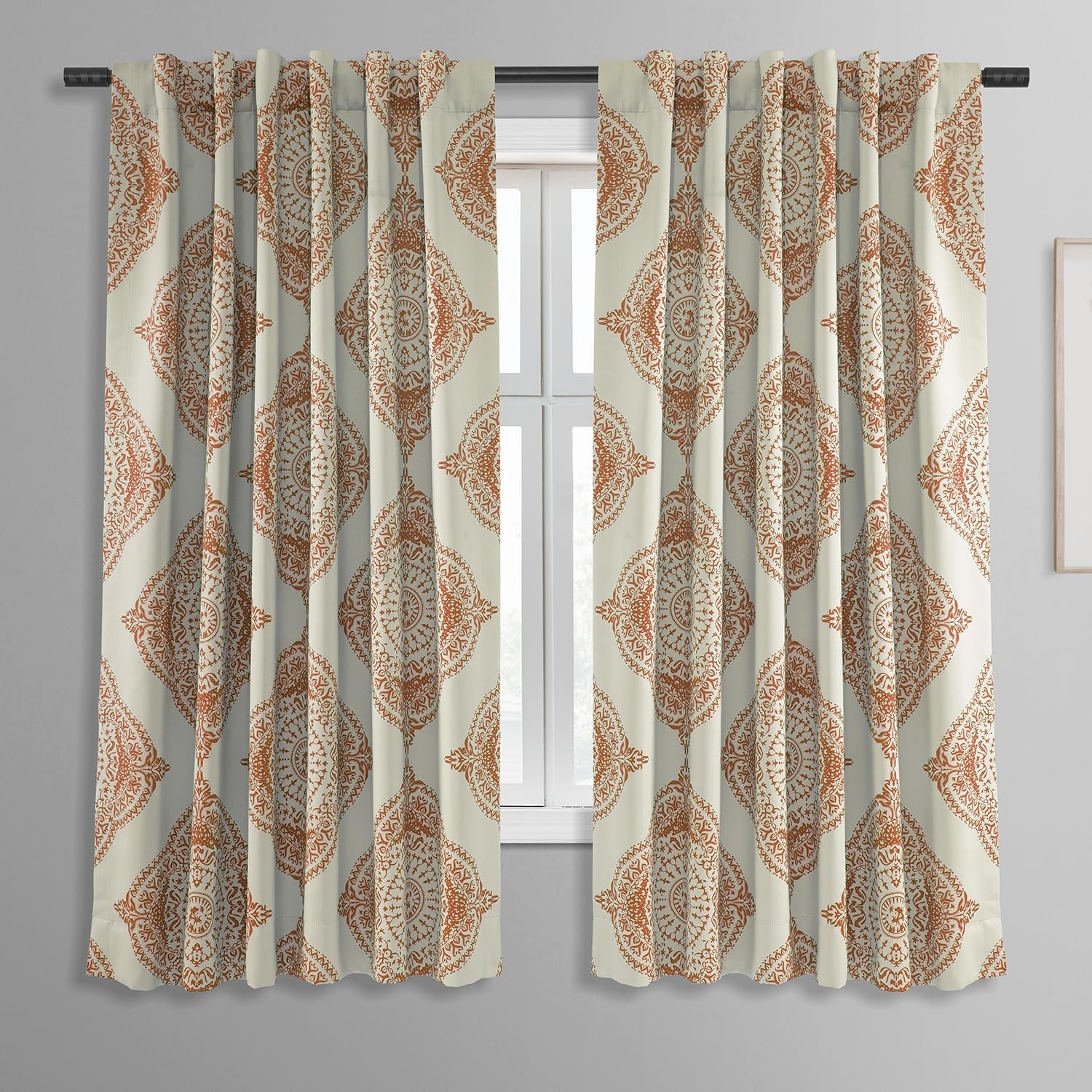 HPD Half Price Drapes Geometric Printed Rod Pocket Room Darkening Curtains for Living Room & Bedroom 50W X 63L, (1 Panel), Henna