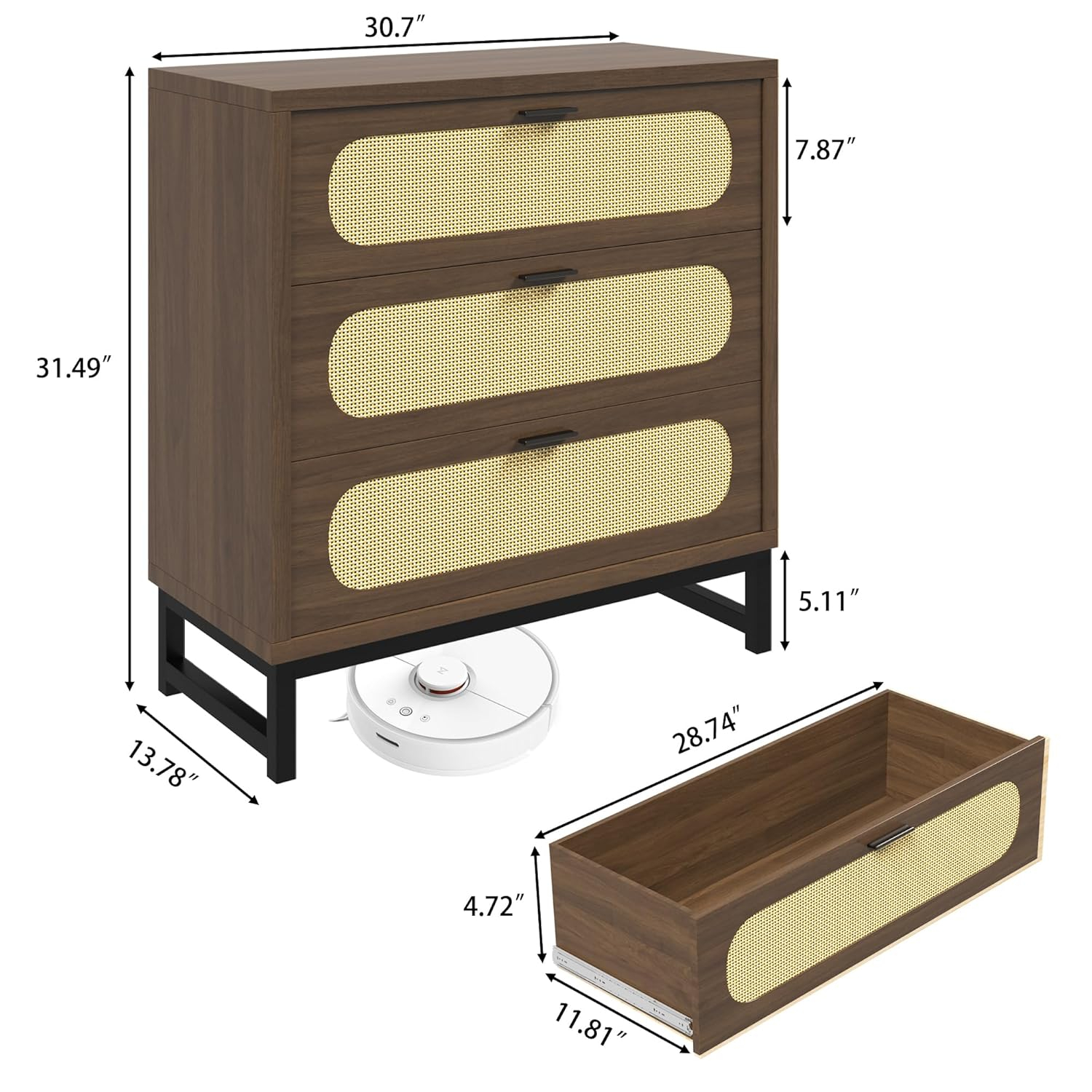 3 Drawer Dresser for Bedroom, Wide Modern Wooden Chest of Drawers, Accent Storage Cabinet Modern Bedside Table Golden Handles for Living Room, Entryway (Walnut Oak)