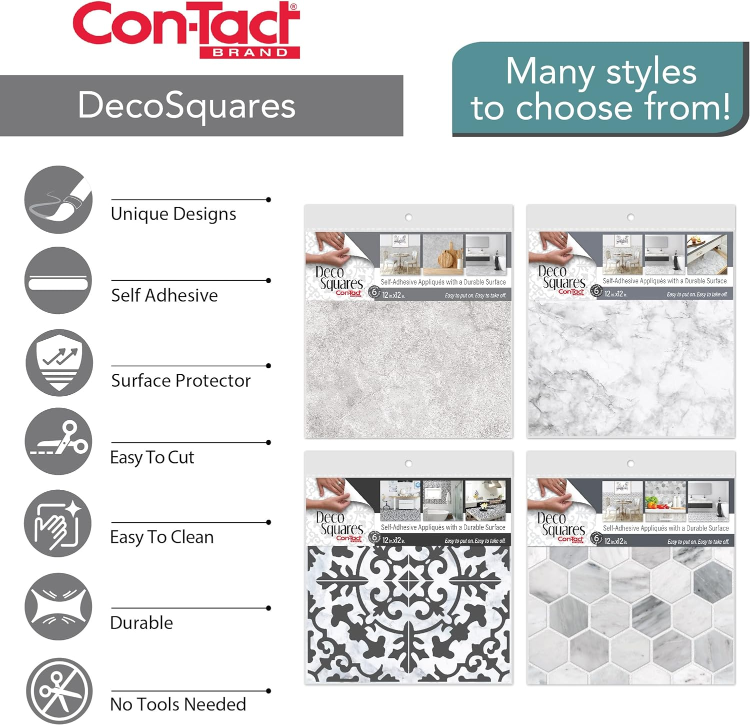 Con-Tact Brand - FLRA-12N027-06 FloorAdorn Vinyl Floor Appliques Self-Adhesive, Decorative and Removable Tiles, 12"X12", Heavy Metal, 6