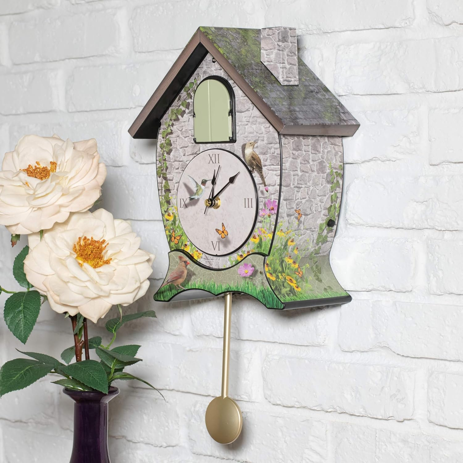 Mark Feldstein Garden Cottage Singing Cardinal Tabletop Wall Sound Cuckoo Clock 14x10