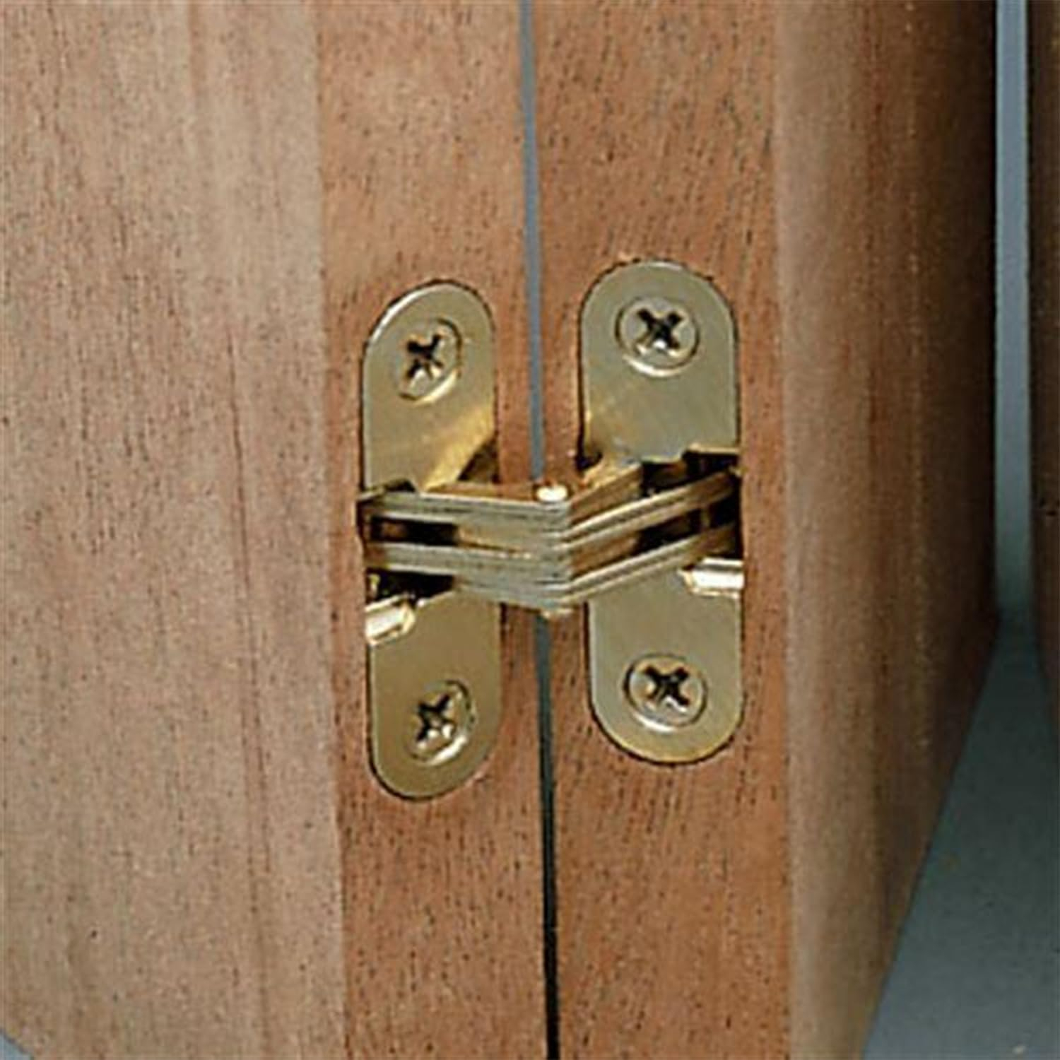 SOSS - 101CUS4 Mortise Mount Invisible Hinges with 4 Holes, Zinc, Satin Brass Finish, 1-11/16" Leaf Height, 3/8" Leaf Width, 29/64" Leaf Thickness, 5 x 3/4" Screw Size (1 Pair)