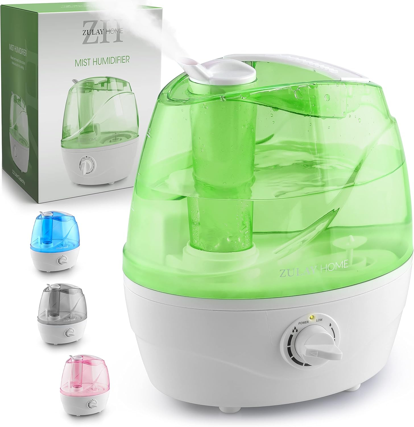 Zulay Kitchen Zulay Home Cool Mist Humidifiers For Bedroom (2.2L Water Tank) - Quiet Ultrasonic Humidifiers For Large Room With Auto Shutoff Feature - Air Humidifier For Plants, Nursery, Kids Room (Gray)