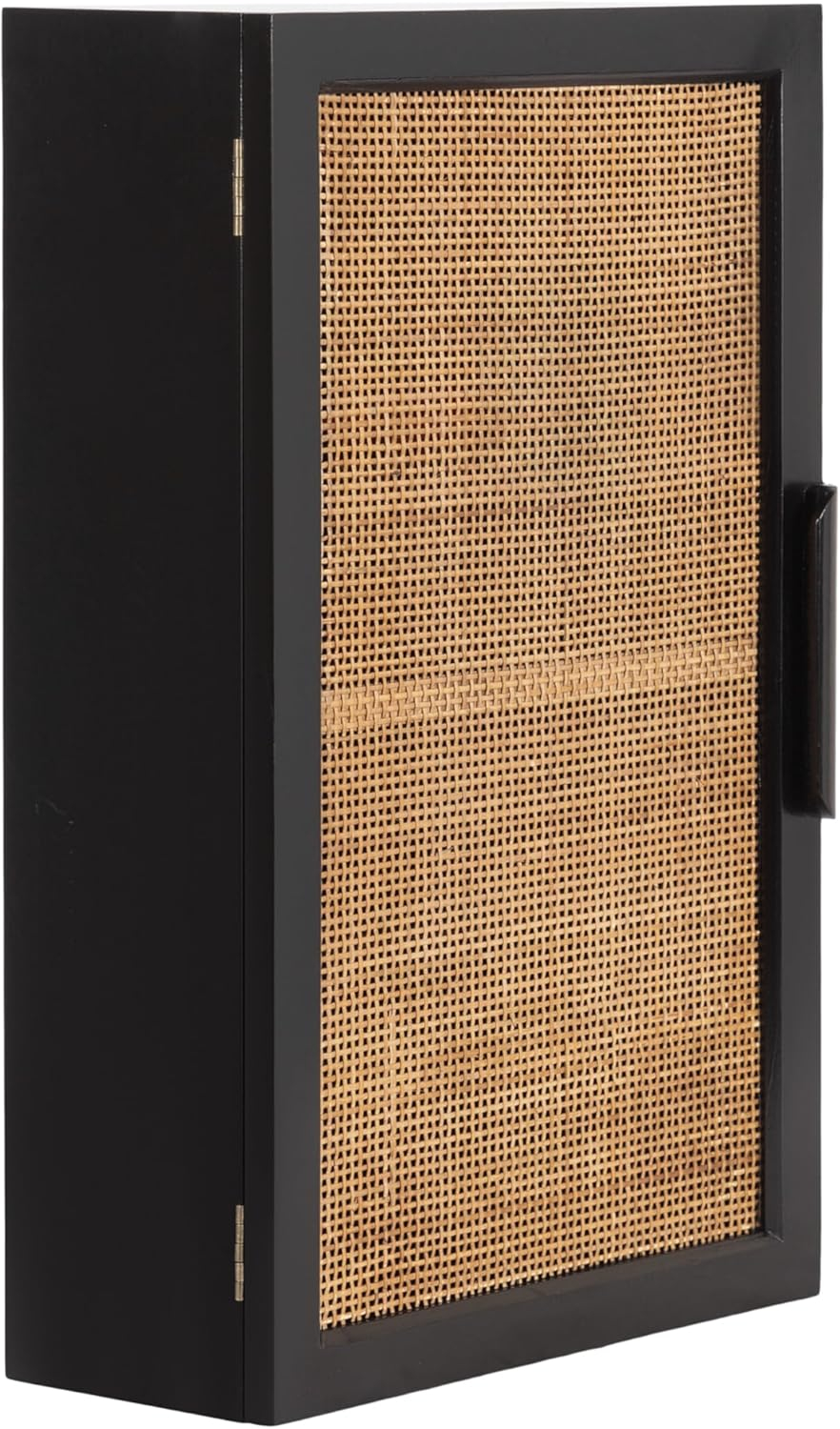 Kate and Laurel Ori Transitional Cane Wall Cabinet with Door, 15 x 7 x 24, Painted White Wood and Natural Rattan, Decorative Rattan Over the Toilet Cabinet with Three Shelves for Decor and Display