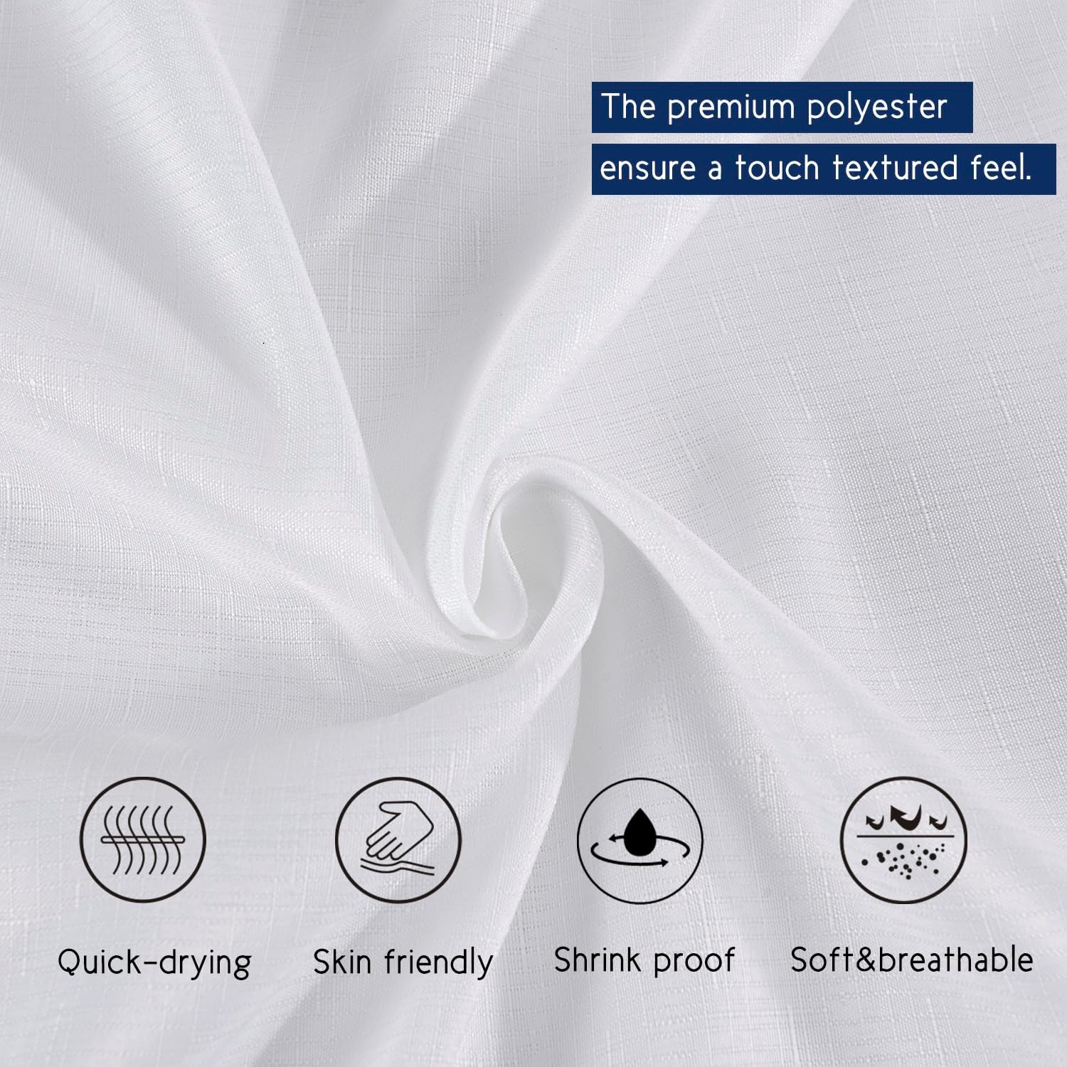 Boho Chic Aesthetic Scallop Edge Shower Curtain, Decorative Coastal Bathroom Curtain for Home Decor, 72 x 72 White and Navy Elegant Minimalist Textured Cloth Bath Curtain (LQ-36)