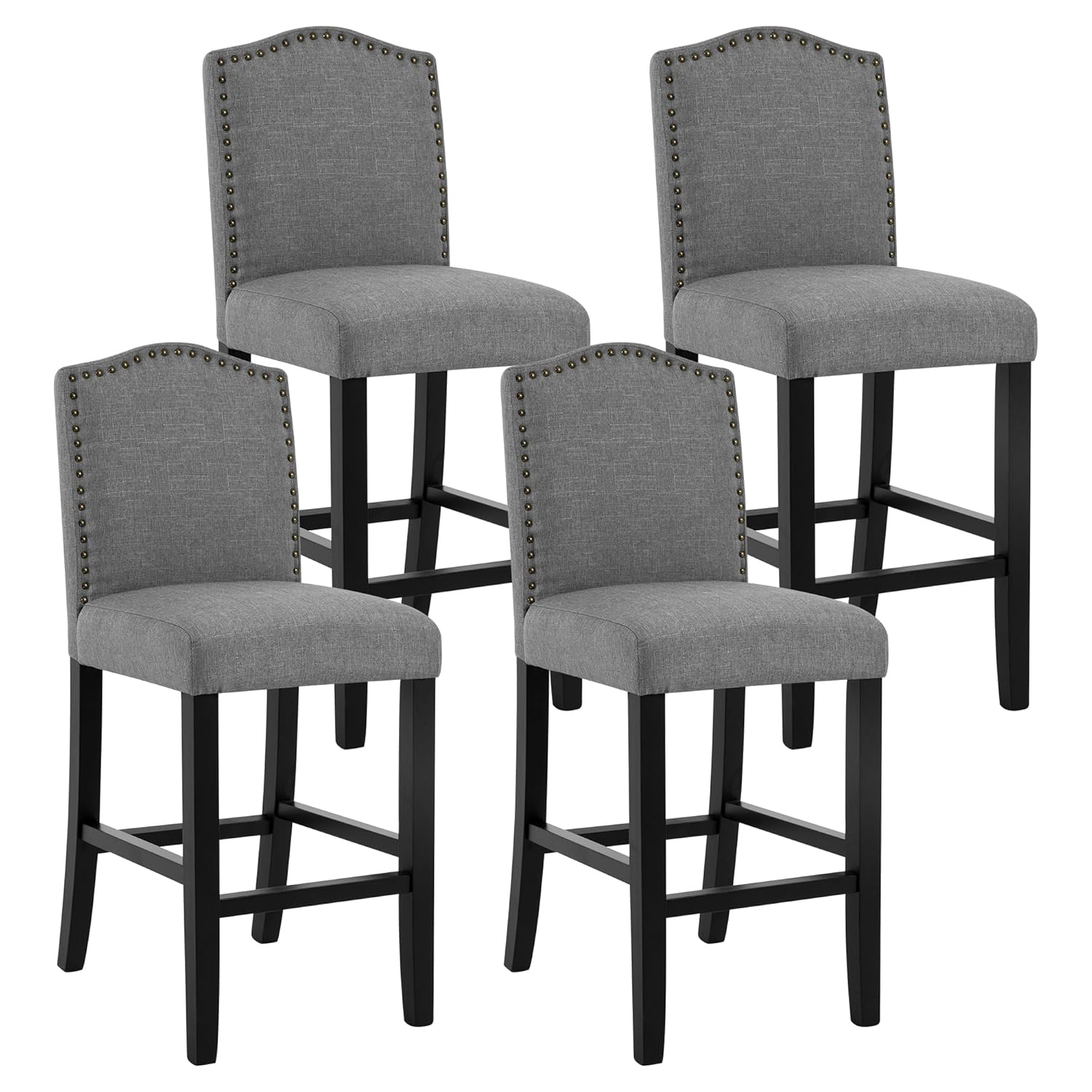 GOTMINSI Counter Height Bar Stool, Classic Upholstered 24 Inches Counter Height Stools Set of 4 barstools with Solid Wood Legs and Grey Fabric