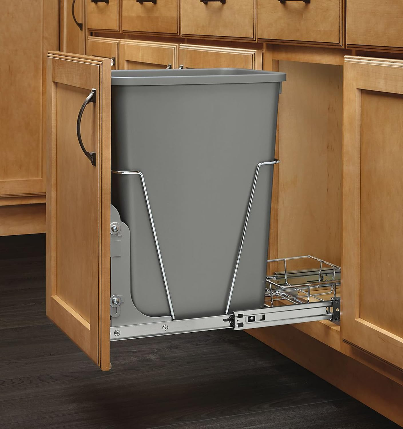 Rev-A-Shelf 35 Qt Under Sink Trash Can Replacement, Plastic, Silver, RV-35-17-52