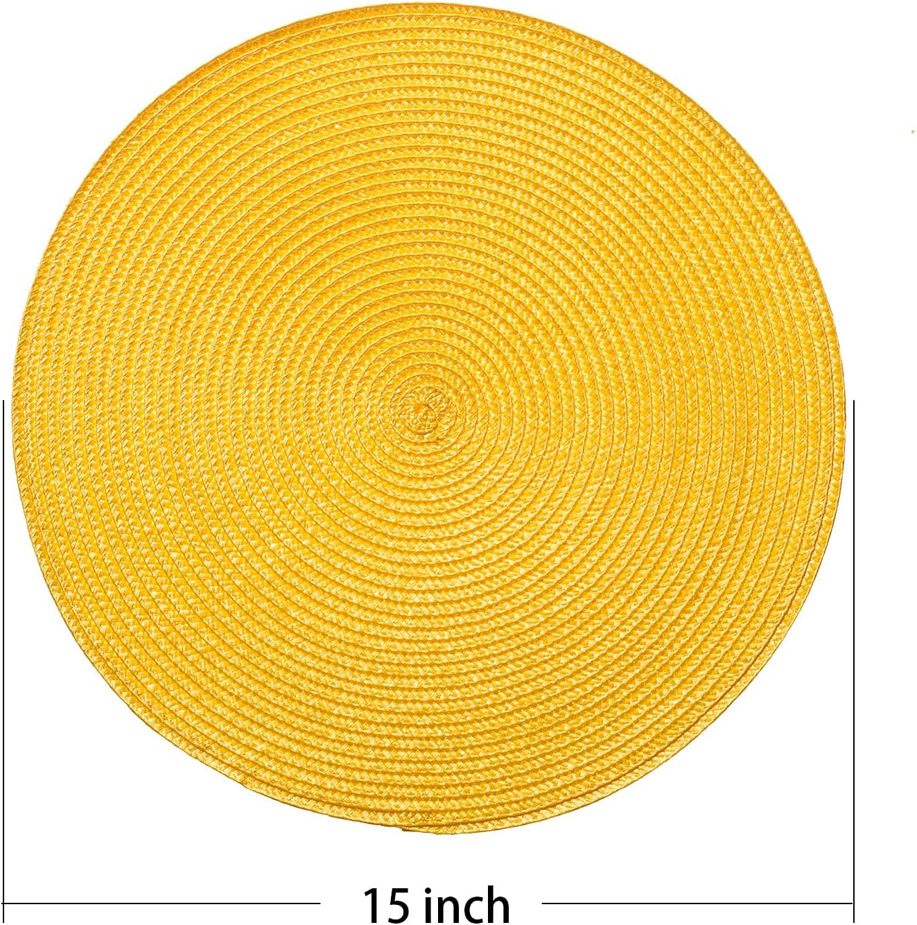 AHHFSMEI Round Braided Placemats 15 Inch Round Table Mats for Dining Tables Woven Heat Resistant Place mats Set of 6 (Yellow)