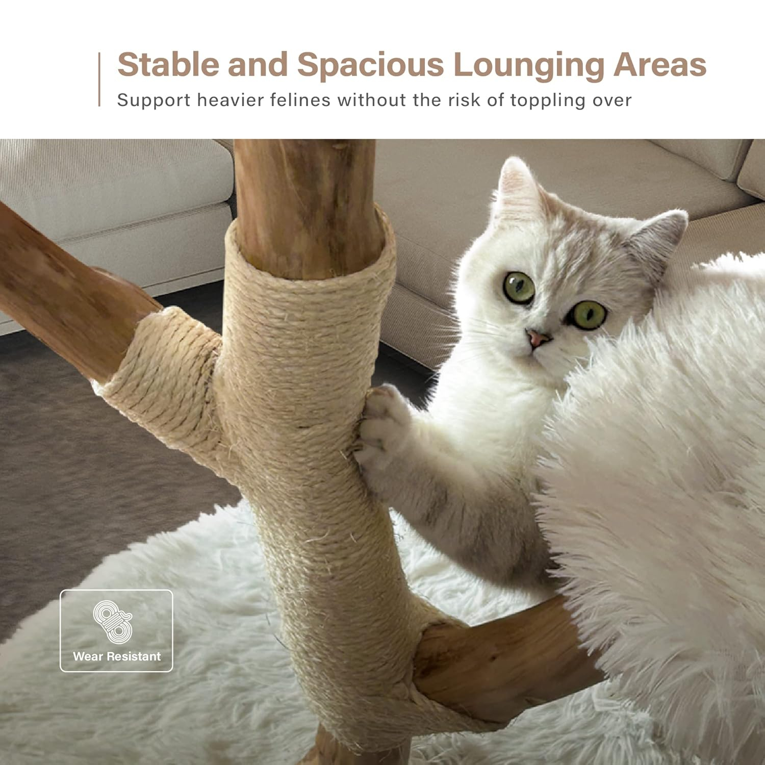 Injollylives Modern Cat Tree Tower, Wooden Cat Tower, Heavy Duty Cat Trees for Large Cats, Unique Handmade Aesthetic Cat Tree with Real Wood Branches, Luxury Boho Cat Furniture, Large