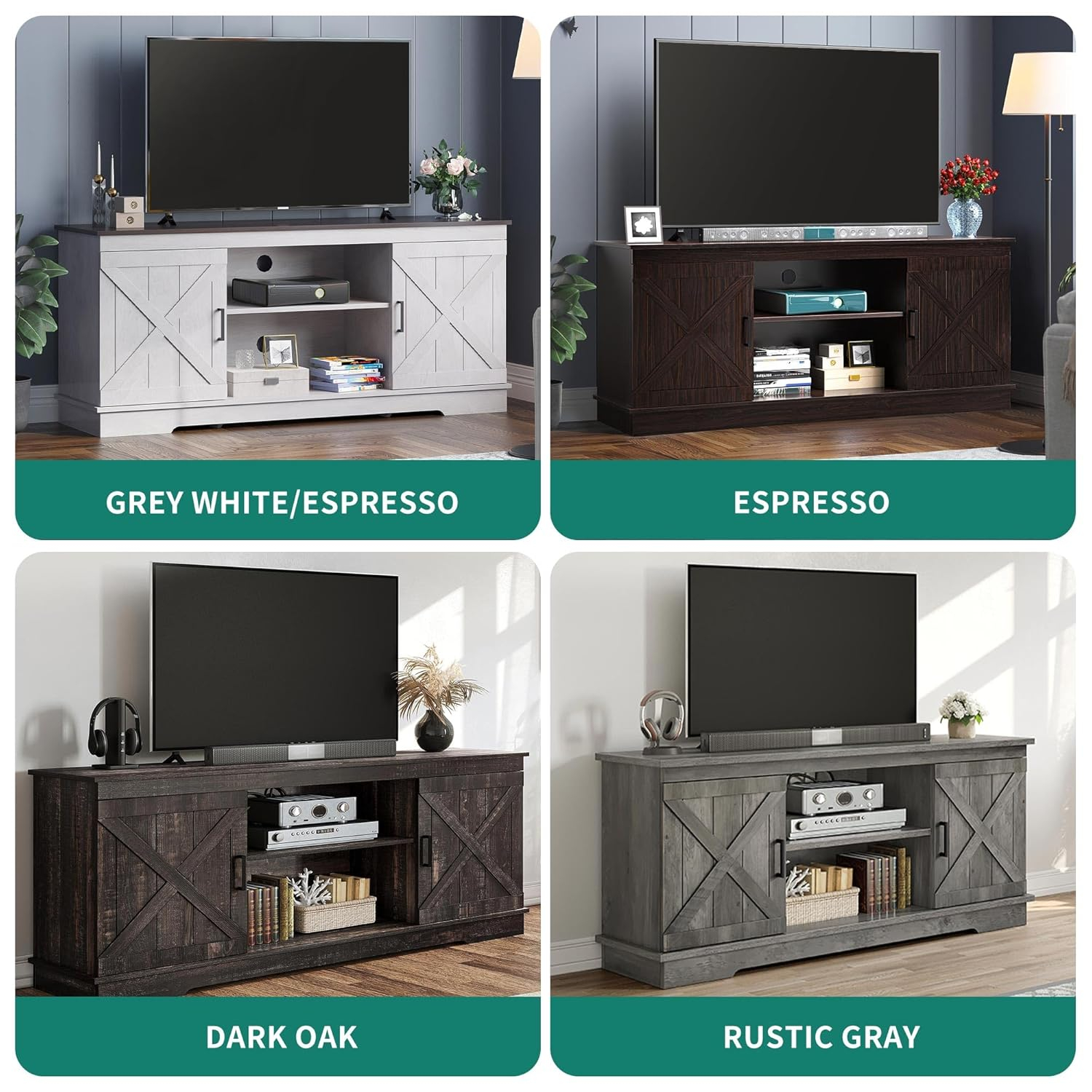 YITAHOME Entertainment Center for 65 Inch TV, Farmhouse TV Stand with Double Barn Doors and Storage Cabinets, Rustic Media Console Table TV Cabinet for Living Room, 59 Inches, Espresso