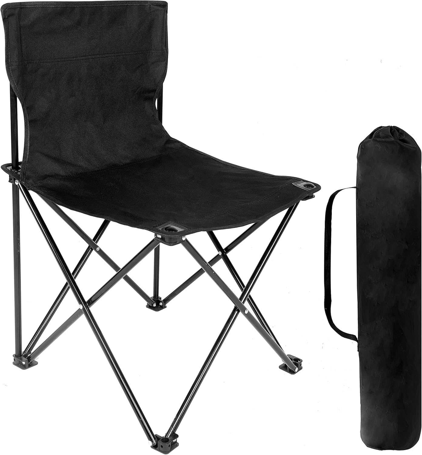 EUROCO Portable Folding Camping Chair Large Oxford Cloth Stool with Carry Bag and Collapsible Anti-Slip Padded for Beach, Hiking, Fishing, Gardening, Picnic, Black