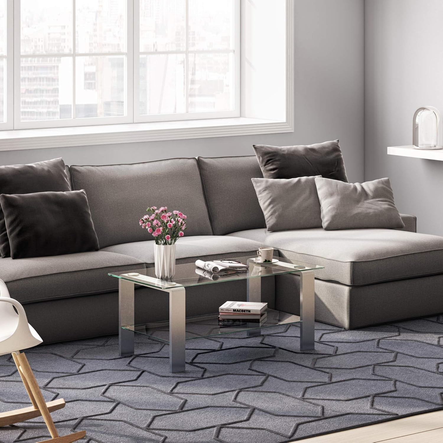 Evelyn&Zoe Asta 40" Wide Rectangular Coffee Table, Nickel