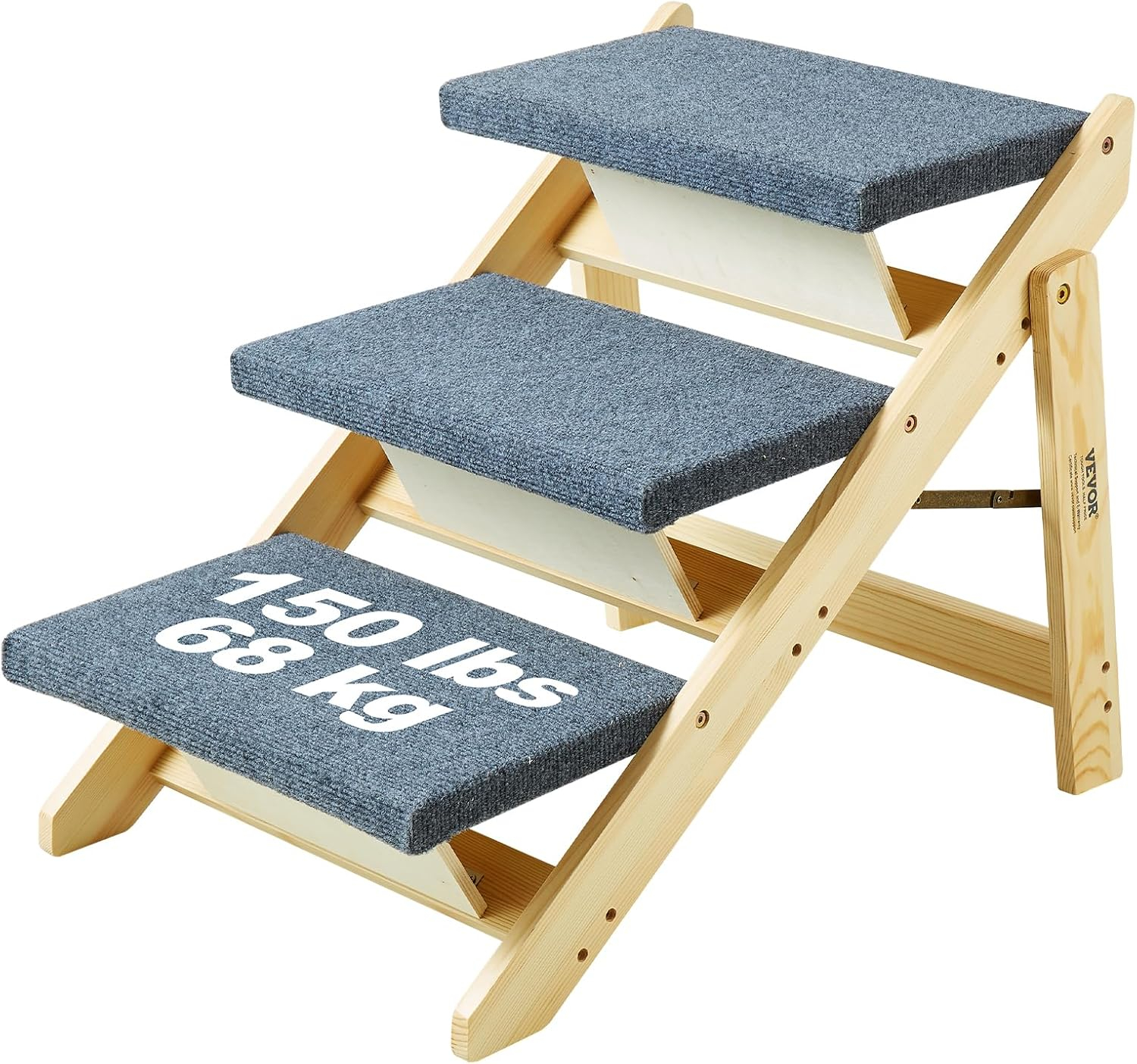VEVOR Wood Pet Stairs/Pet Steps, 2-in-1 Foldable Wooden Dog Stair for Beds, Sofa and Cars, Dog Stairs  Ramp with 3 Steps for Small Medium Large Pet, up to 150 lbs