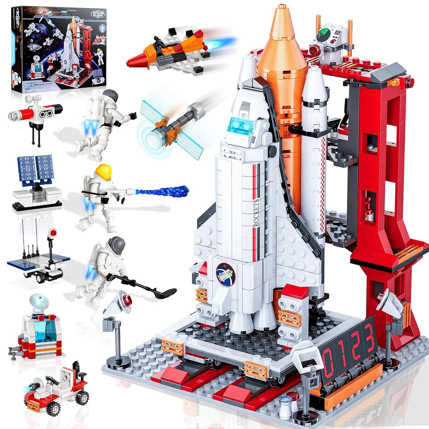 Space Exploration Shuttle Toys for 6 7 8 9 10 11 12 Year Old Kids, Girls, Boys, 12-in-1 STEM Projects Rocket Building Toy Kit with 3 Astronauts, Airplane Rocket Set, Gift idea for Ages 6 +, 885 Pcs
