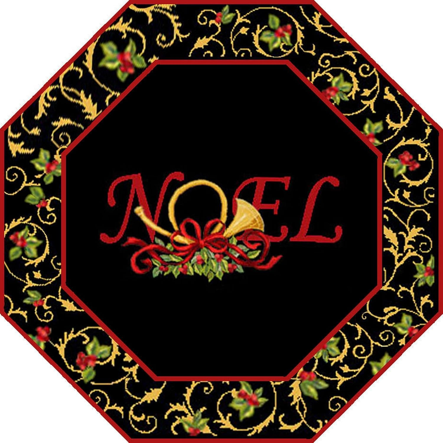 SAFAVIEH Chelsea Festive Noel Holiday Wool Area Rug, Black, 4' x 4' Octagon