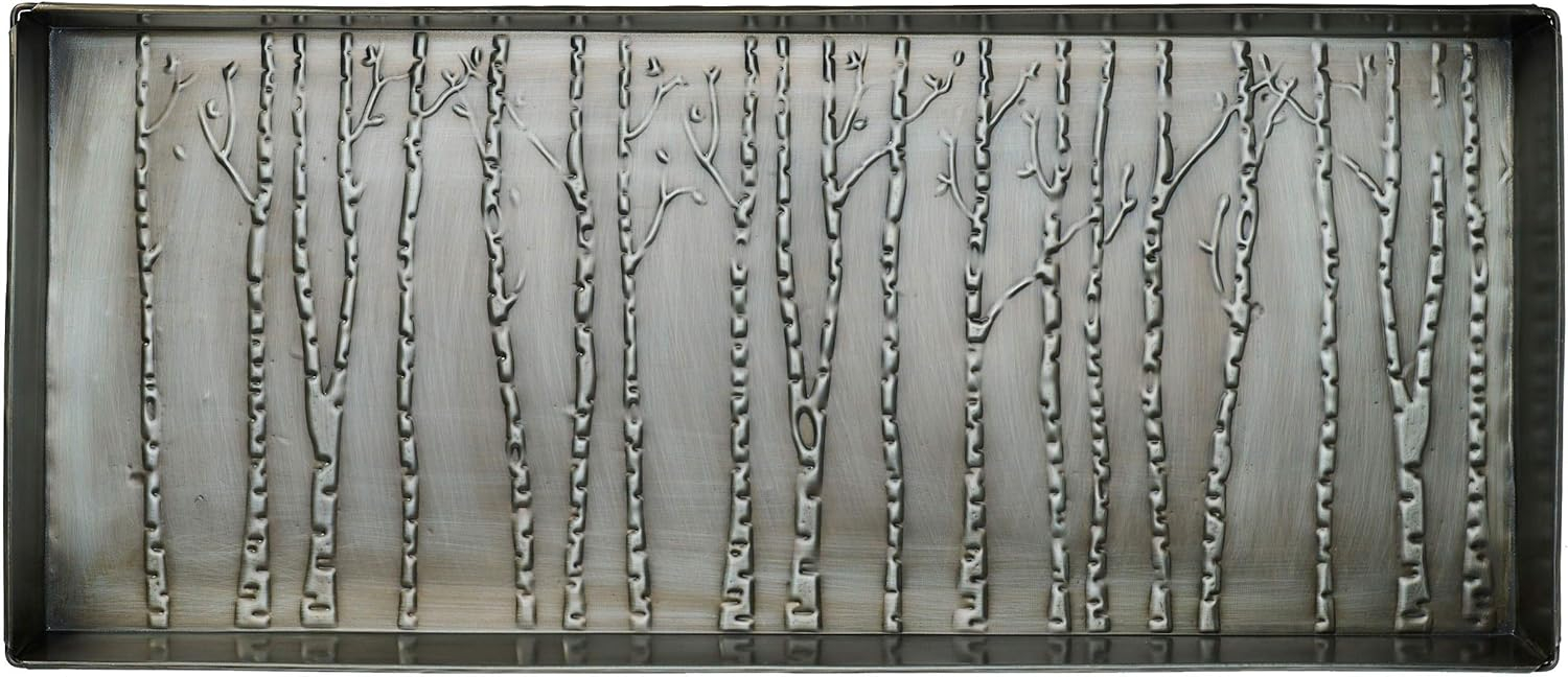 HF by LT Birch Forest Pattern Metal Boot Tray, 30 x 13 inches, Antique Zinc Finish