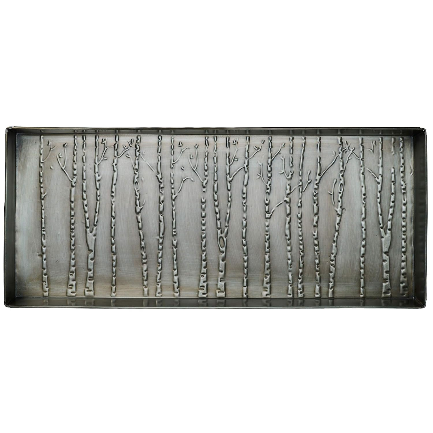 HF by LT Birch Forest Pattern Metal Boot Tray, 30 x 13 inches, Antique Zinc Finish