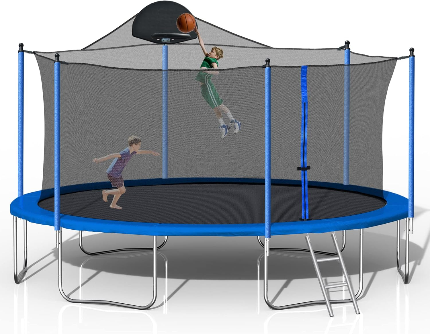 1000 LBS 14FT Outdoor Trampoline with Basketball Hoop & Safety Enclosure Net - ASTM Approved, Heavy-Duty Recreational Trampoline for Kids & Adults