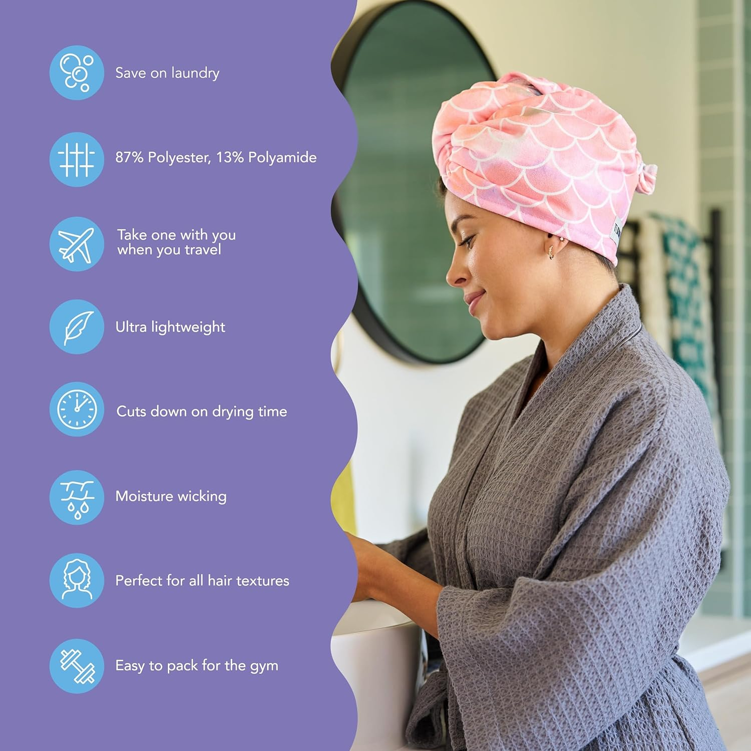 Turbie Twist Microfiber Hair Towel Wrap - 2 Pack - For Women, Men & Kids - Travel & Bathroom Essential - Quick Dry Hair Turban for Curly, Long & Thick Hair (Mermaid)