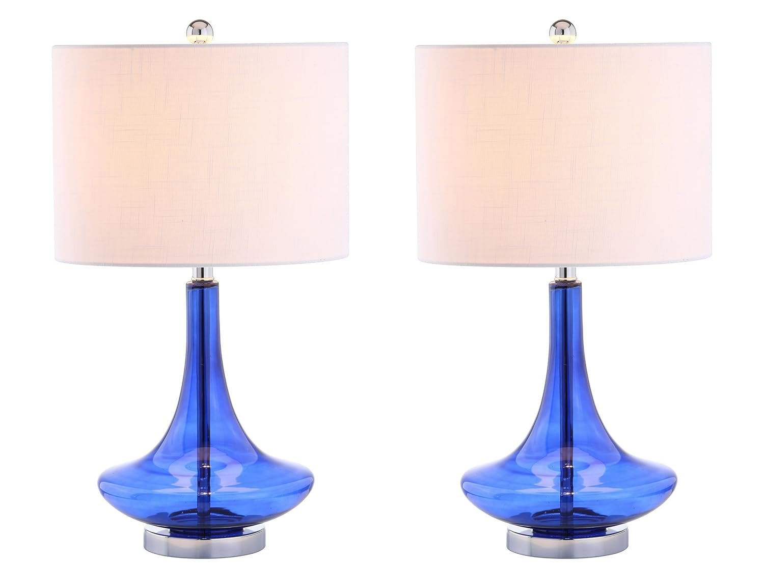 JONATHAN Y JYL1081D-SET2 Cecile 25.5" Glass Teardrop LED Table Lamp, Contemporary, Transitional for living room, dinning room, bedroom, office Bulb Included, Cobalt/Chrome (Set of 2)