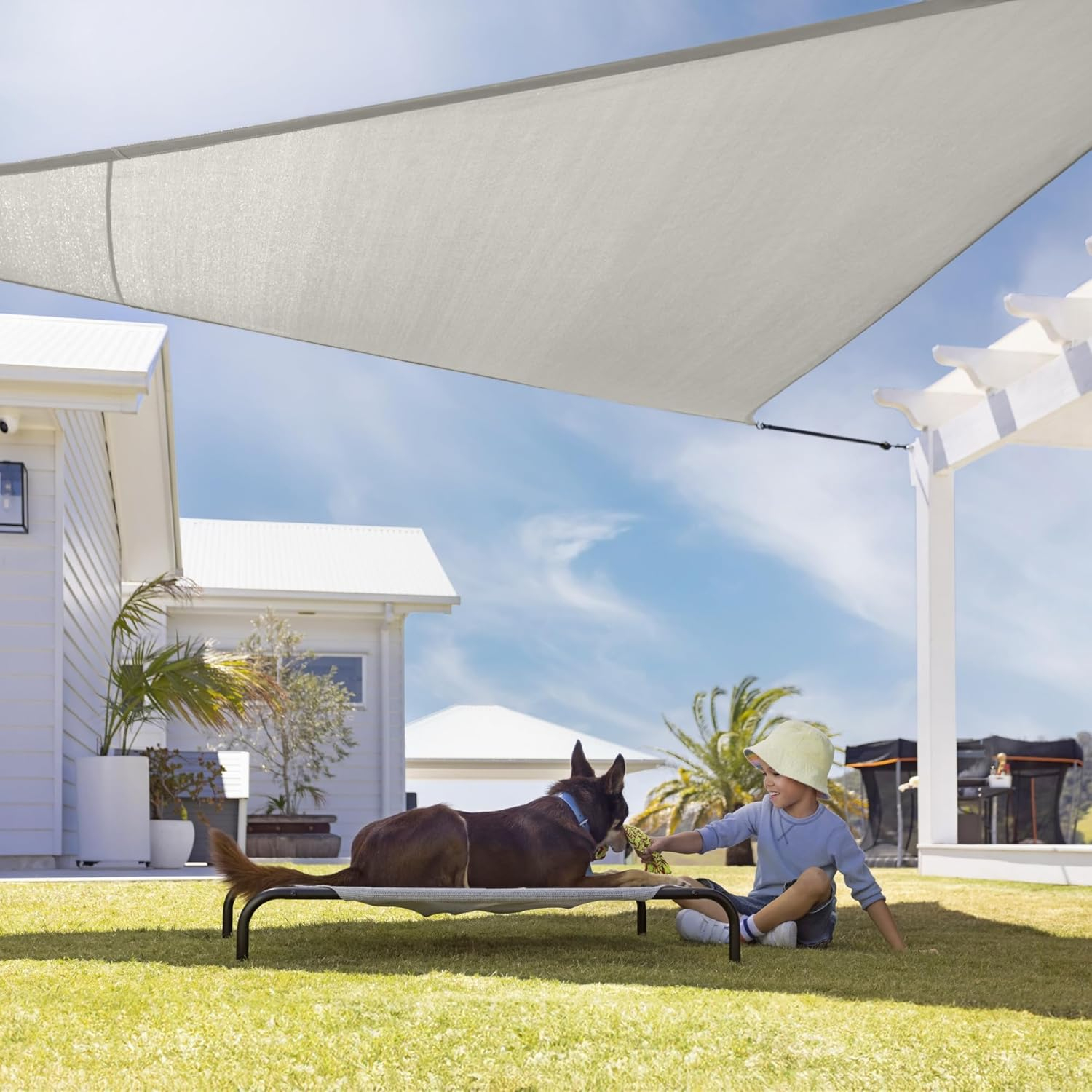Coolaroo Premium Outdoor Sun Shade Sail with Hardware Kit 95% UV Block Protection for Backyard, Garden, Patio, 16'5" Triangle, Stone