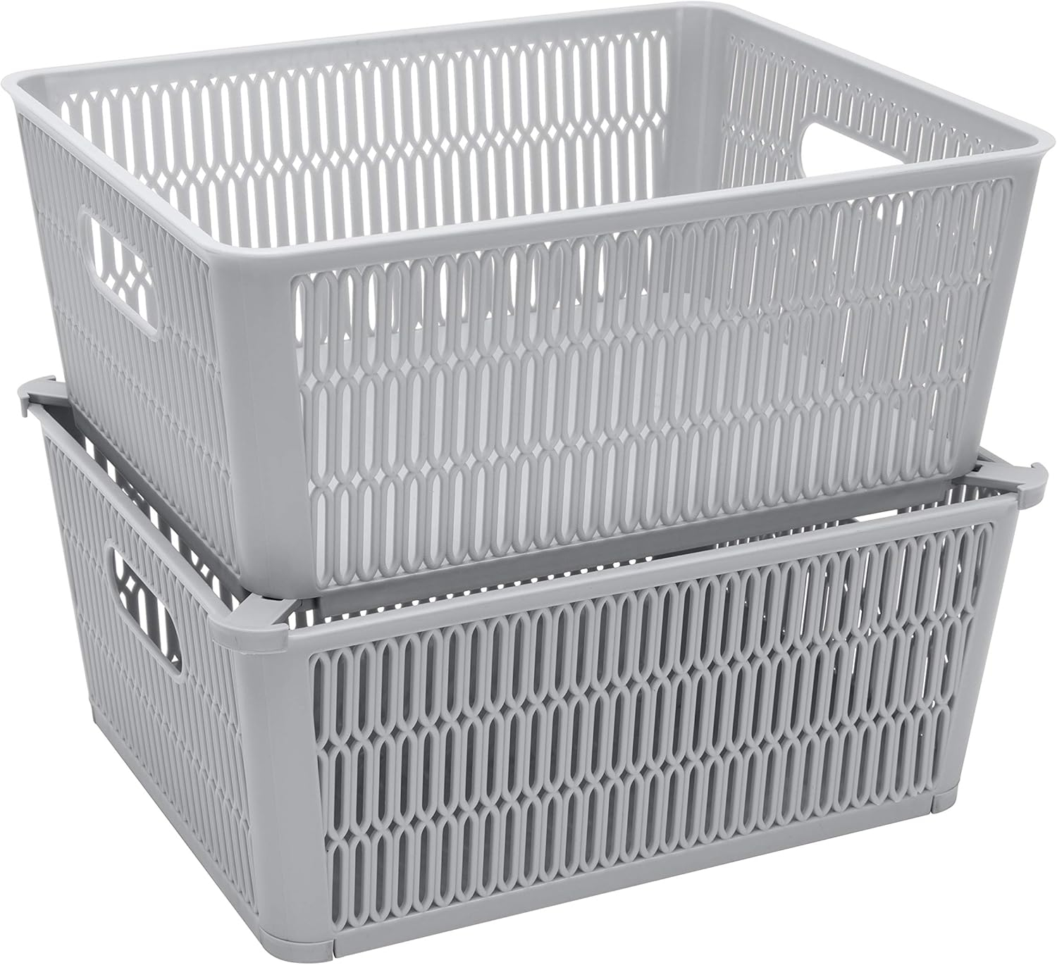 Simplify Slide 2 Stack It 2 Pack Plastic Storage Basket in Grey