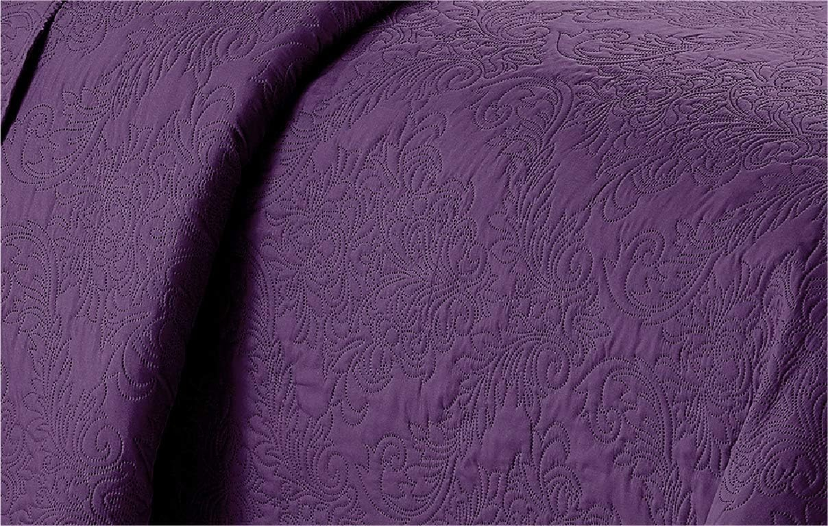 Home Collection Over Size Elegant Embossed Bedspread Set Light Weight Solid Color New (Dark Purple, King/Cal King)
