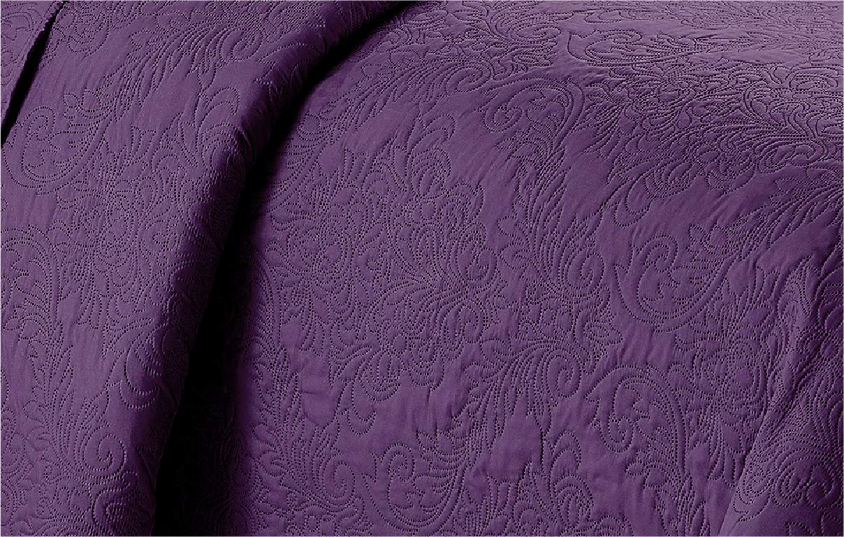 Home Collection 3pc King/Cal King Over Size Elegant Embossed Bedspread Set Light Weight Solid Dark Purple New# Stacy