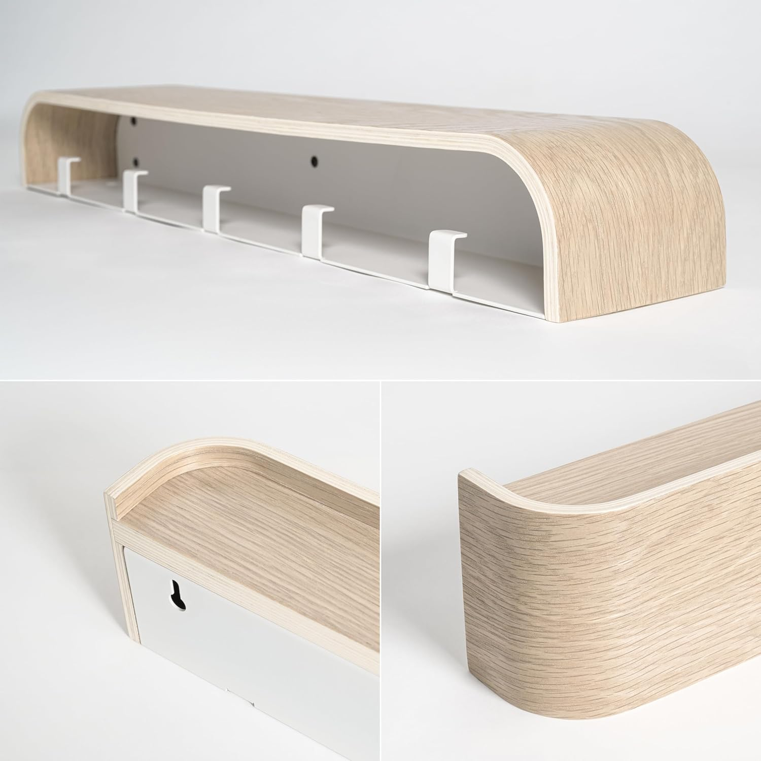 Oak and White Wall-Mounted Coat Rack with Shelf