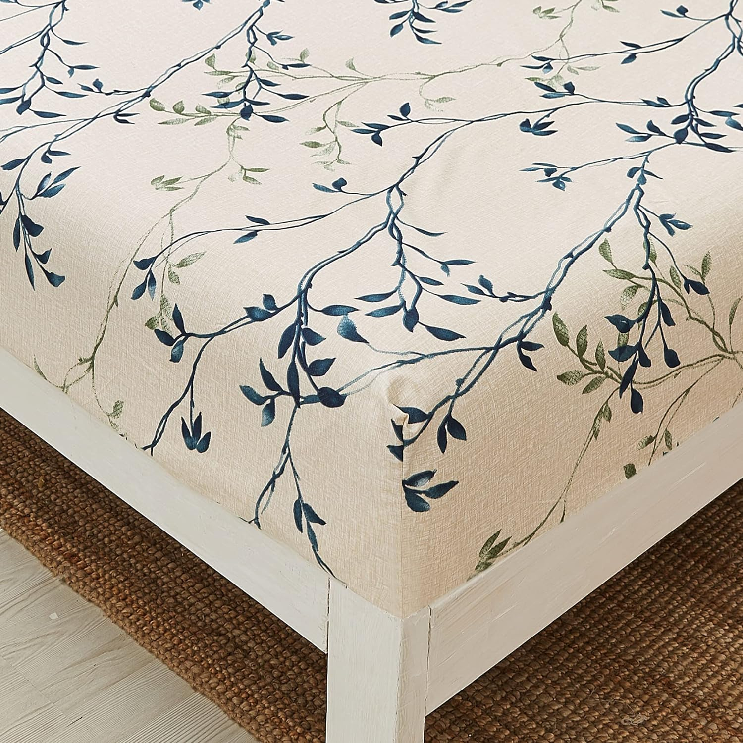 JSD 4 Piece Leaves Printed Sheet Set Queen Size, Soft Summer Leaf Pattern Microfiber Bed Sheets Extra Deep Pocket
