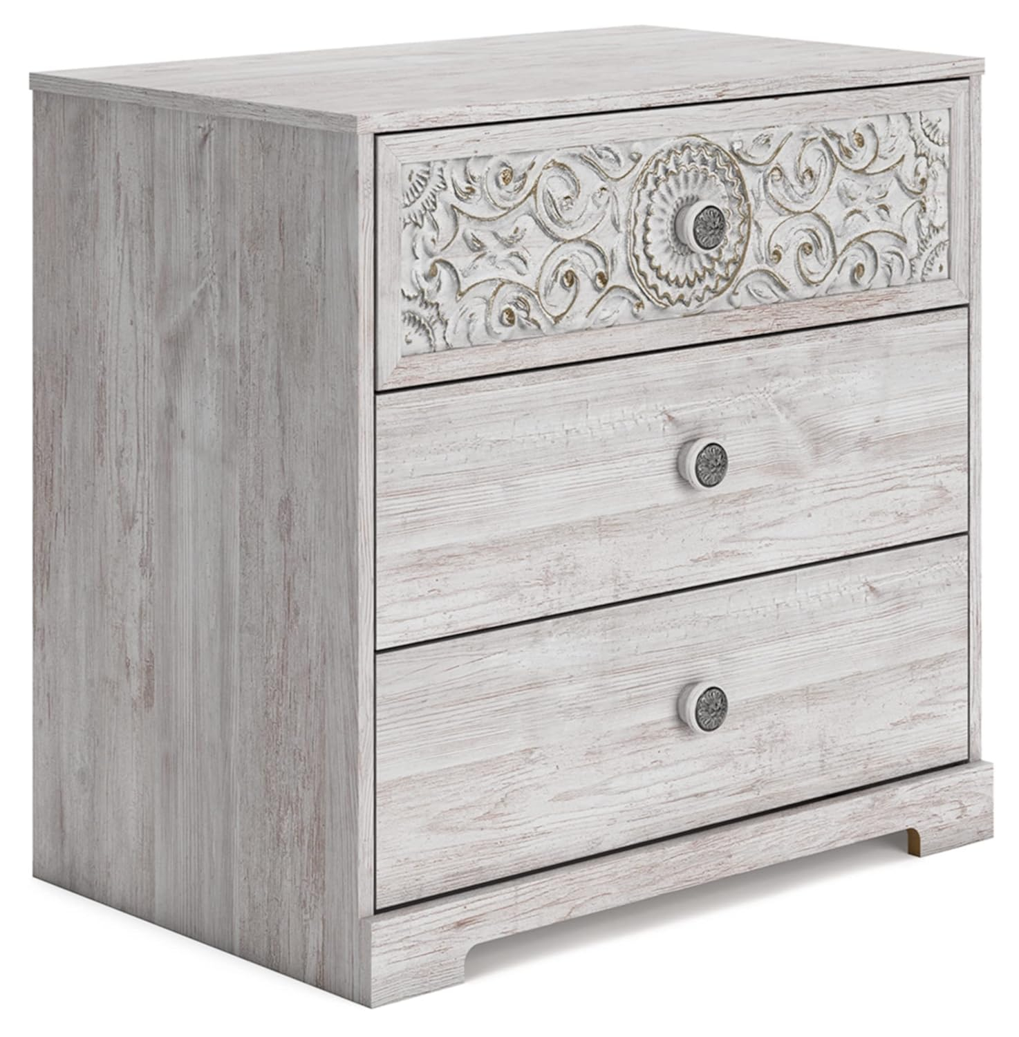 Whitewashed Medallion 3-Drawer Coastal Chest in White