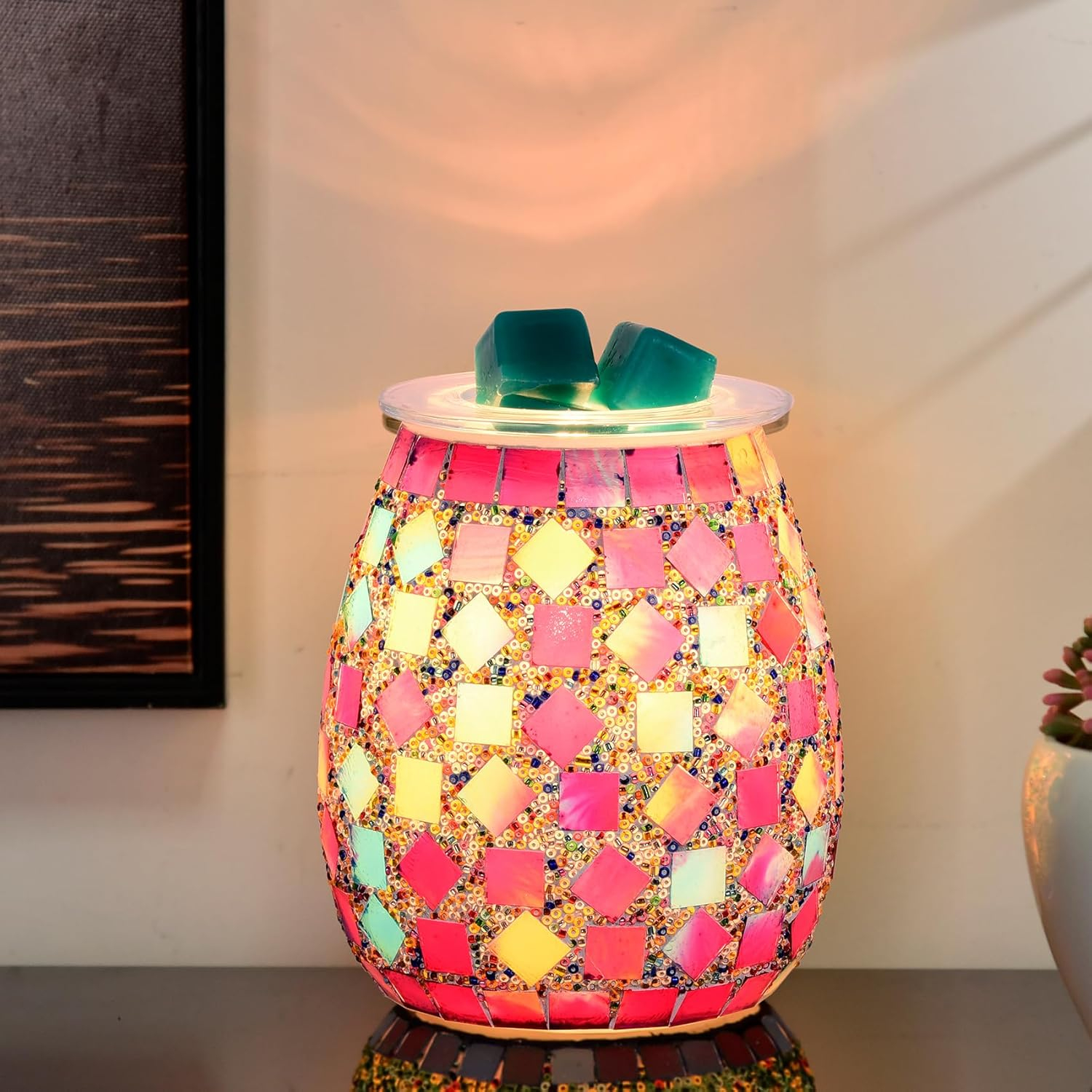 Dicimi Mosaic Glass Wax melt Warmer, Candle Wax Warmer, Electric Oil Burner,Wax Warmer for Scented Wax, for Essential Oil Burner & Wax Melts Burner MSK00012