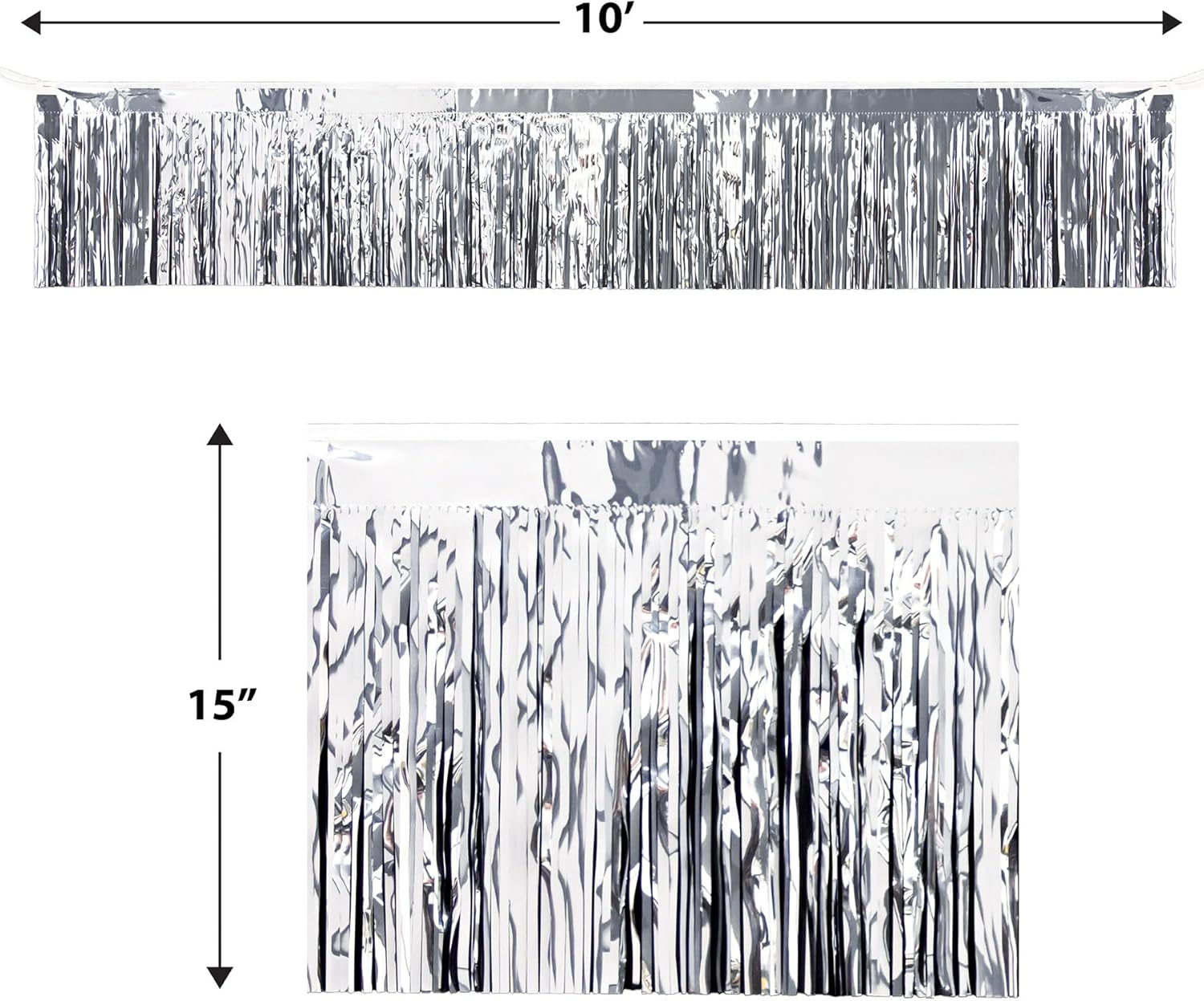 Silver Metallic Fringe Party Drape, 15" x 10'