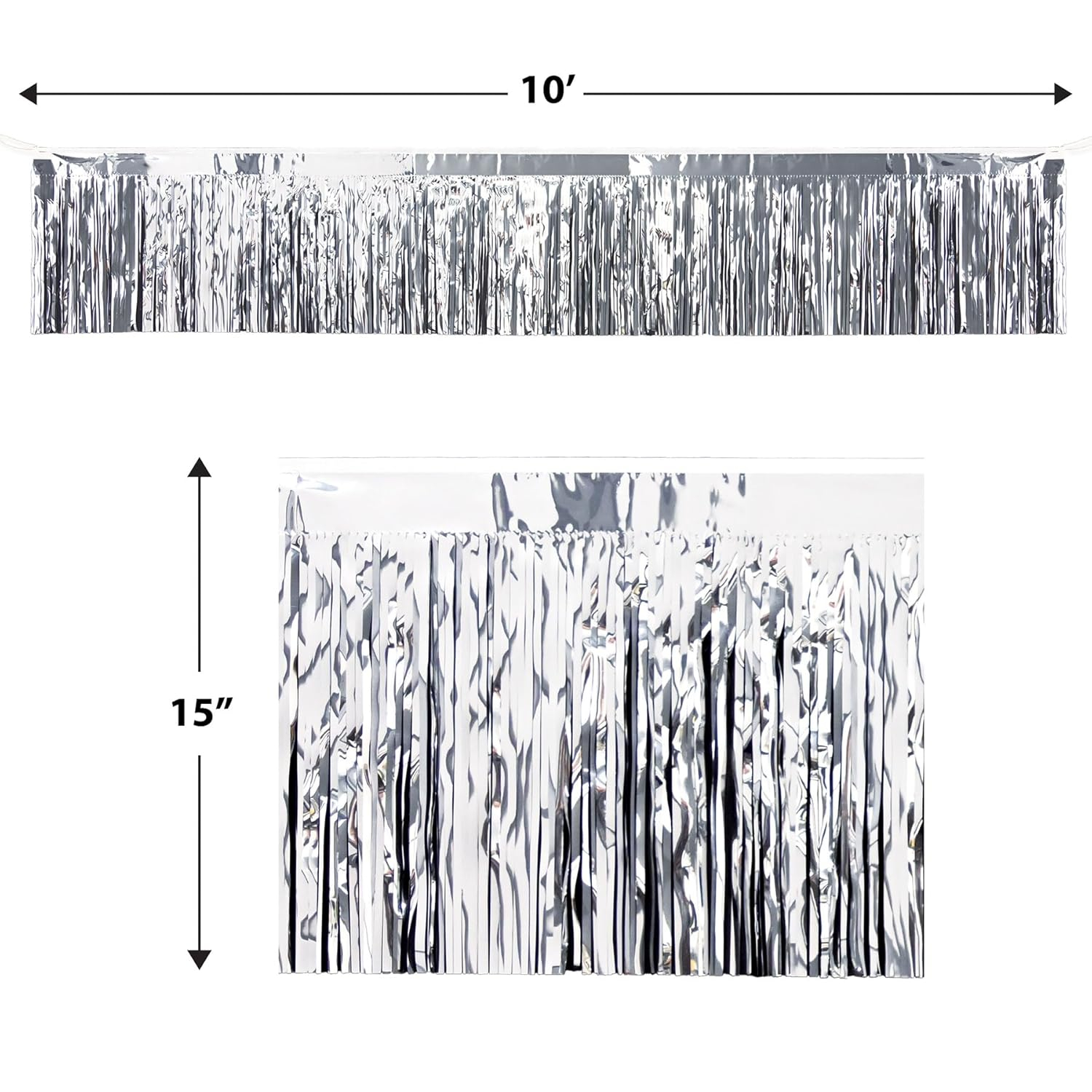 Silver Metallic Fringe Party Drape, 15" x 10'