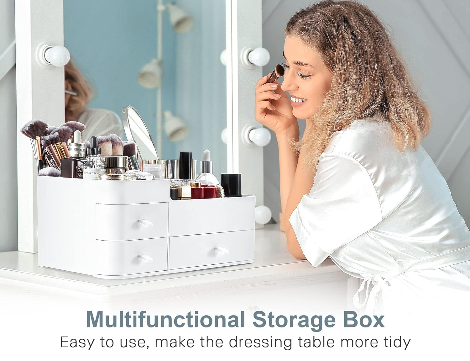 BREIS Makeup Organizer with Drawers,Large Capacity Countertop Organizer for Vanity,Bathroom Makeup Organizer for Skin Care, Cosmetics, Brushes, Eyeshadow, Lotions, Lipstick, Nail Polish