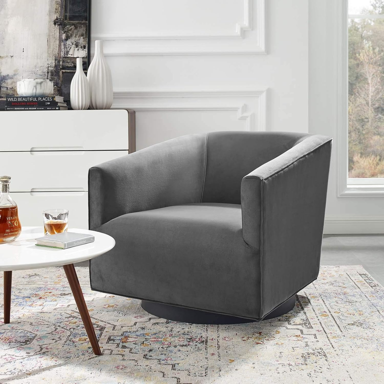 Modway Twist Performance Velvet Accent Lounge Swivel Chair in Gray