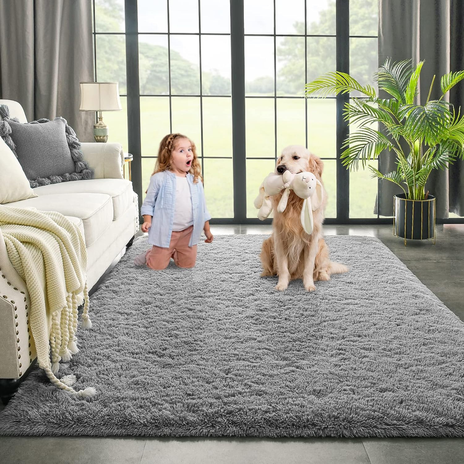 Kimicole Grey Area Rugs for Bedroom Living Room, 4x5.9 Soft Fluffy Shaggy Rug, Non-Slip Fuzzy Furry Rugs for Nursery Kids Room Dorm Room Home Decor, High Pile Indoor Plush Floor Carpet