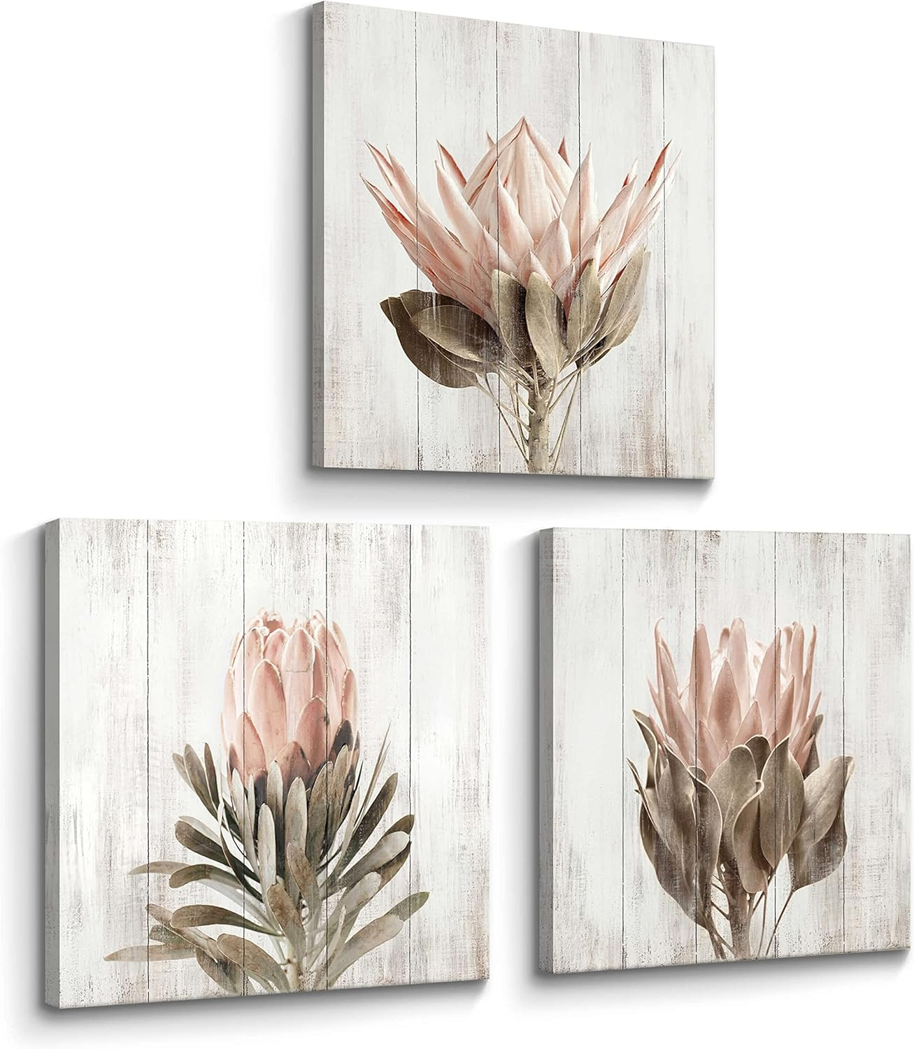 Rustic Pink Floral Abstract Canvas Art Print Set