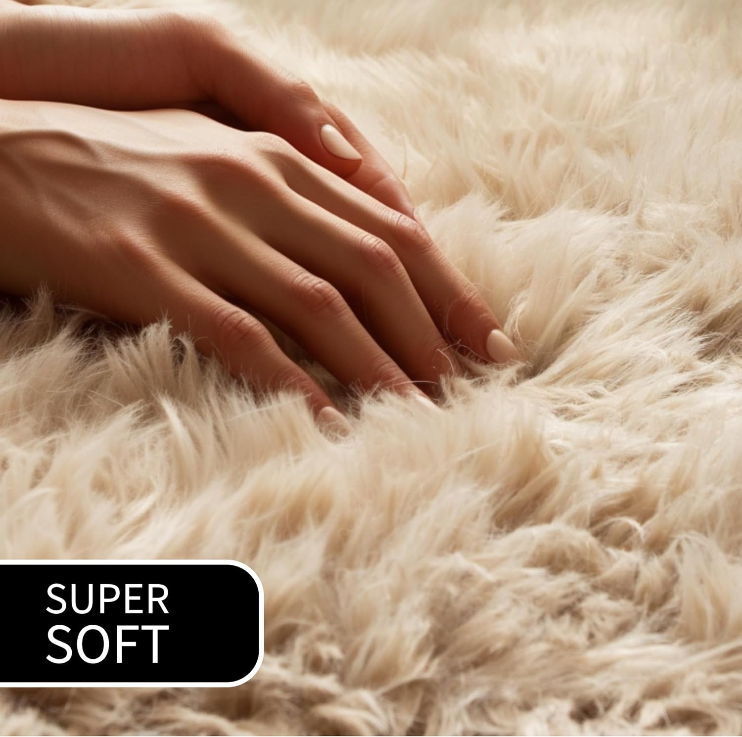 Ultra Soft Faux Sheepskin Fur Shag Rug Light Brown 4' x 6' Sheepskin