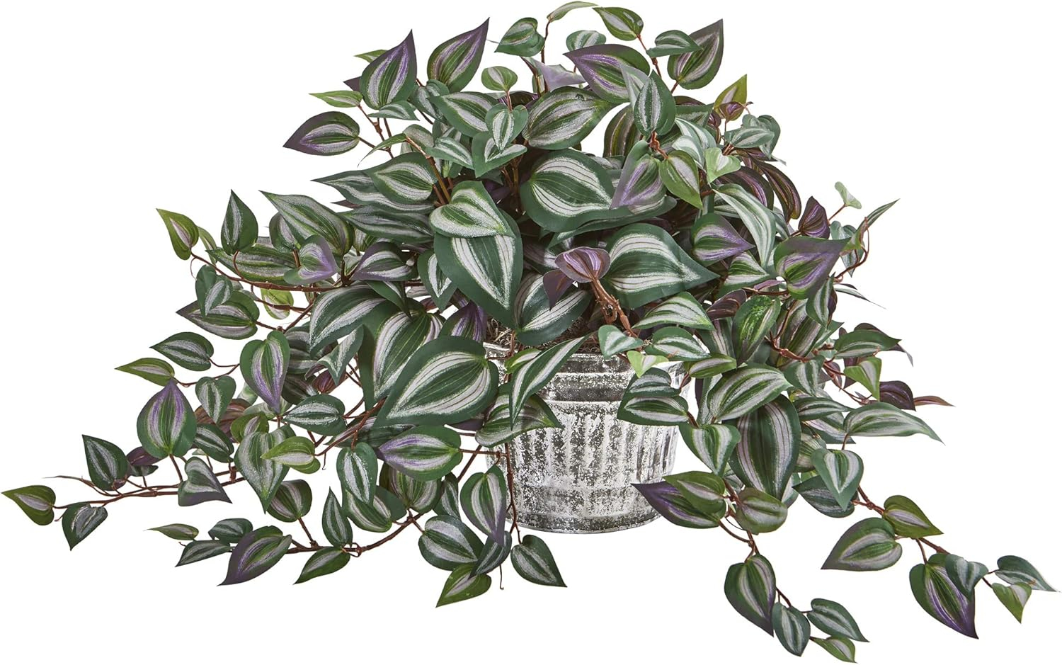 Nearly Natural 15-in Wandering Jew Artificial Plant in Vintage Metal Hanging Planter