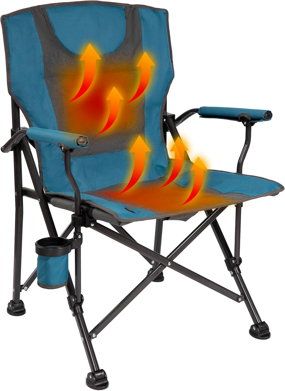 Luxury Heated Portable Camp Chair - Blue/Grey - Great for Camping, Sports and the Beach