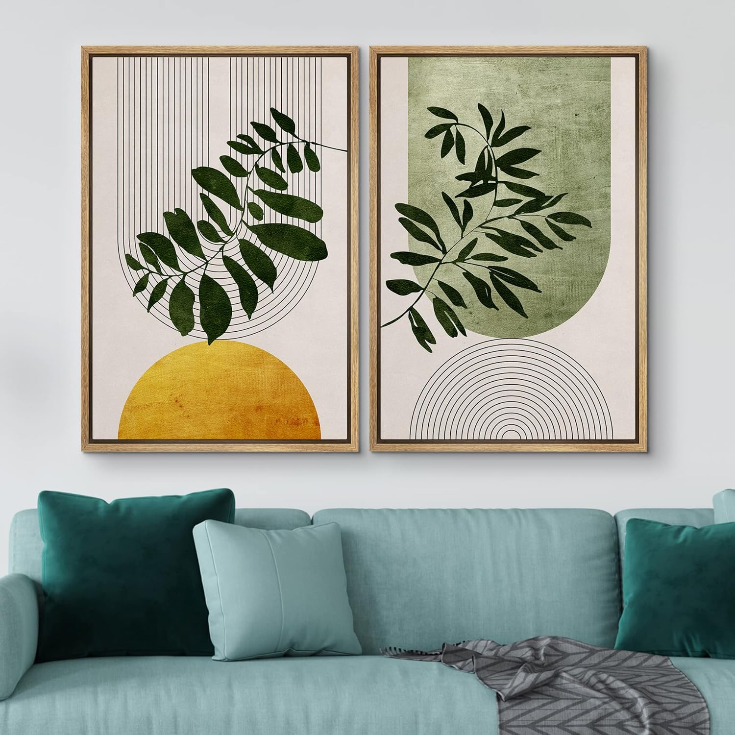 IDEA4WALL Framed Canvas Print Wall Art Set Mid-Century Geometric Plant Leaf Nature Wilderness Illustrations Modern Art Rustic Decorative for Living Room, Bedroom, OfficeL - 24"x36"x2 Black