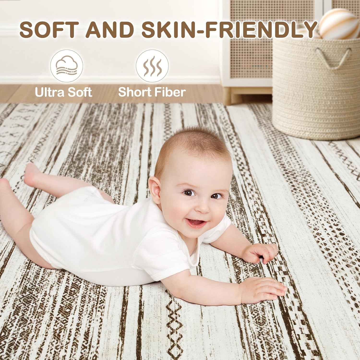 Tortania Area Rug Living Room Rugs - 5x7 Washable Large Soft Neutral Boho Moroccan Bohemian Farmhouse Rug Indoor Floor Carpet for Bedroom Under Dining Table Home Office Decor - Cream Brown