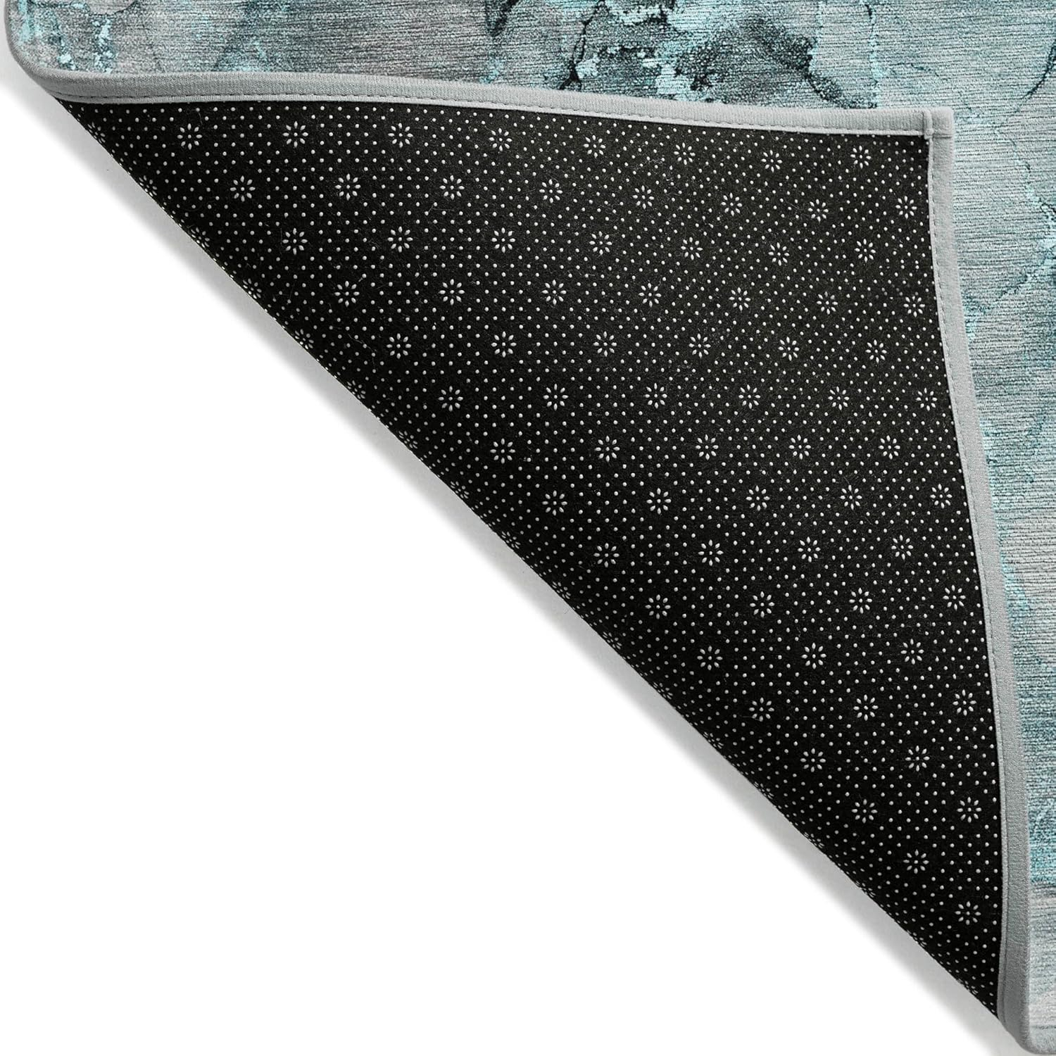 Teal and Gray Round Machine Washable Area Rug