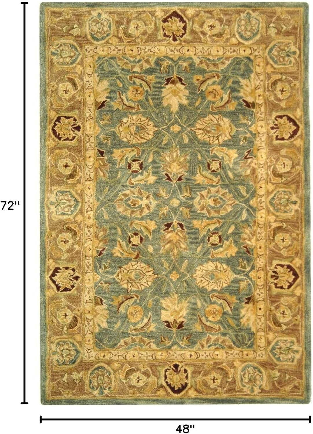 SAFAVIEH Anatolia Sophia Floral Wool Area Rug, Teal Blue/Taupe, 4' x 6'